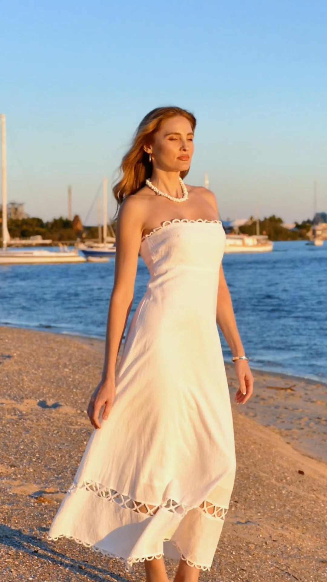 isobel white lace high neck bodycon dress Cotton Strapless Maxi with Scallop Trims silk linen dress